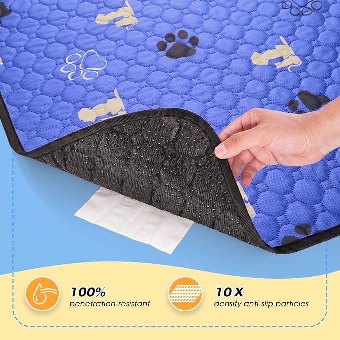 WanpeeGoo Washable Pee Pads for Dogs, 2 Pack Absorbent Reusable Training Dog Pads Pet Puppy Pads, Non-Slip Potty Pads for Whelping, Playpen, Crate, Bed, Blue 36"x41"