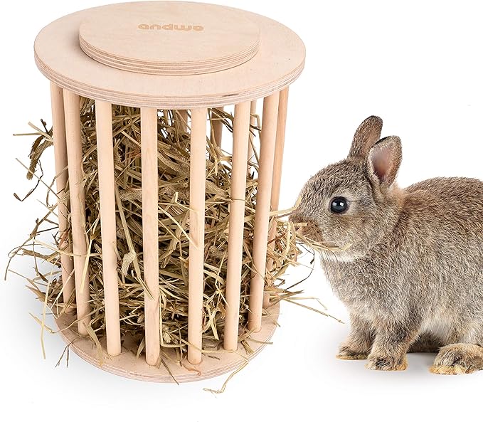 andwe Hay Feeder Less Wasted Wooden Food Feeding Rack for Rabbit Guinea Pig Chinchilla - Standing Pet-self Feeding Hay Manage