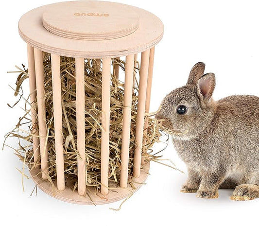 andwe Hay Feeder Less Wasted Wooden Food Feeding Rack for Rabbit Guinea Pig Chinchilla - Standing Pet-self Feeding Hay Manage