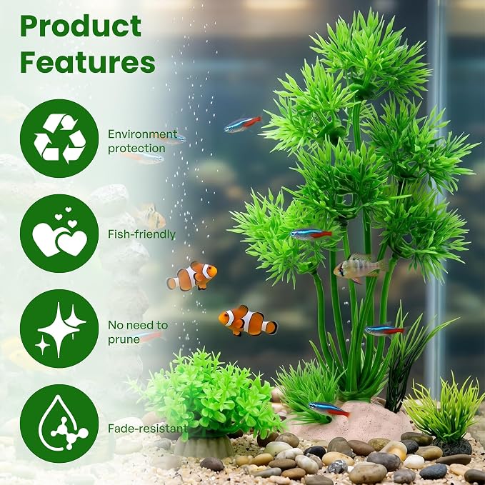 Fish Tank Decorations Artificial Small Resin Hideout Cave Plants | Resin hideout cave for fish tank decor, 6pcs aquarium decoration with lifelike plants, reduce stress for small tropical fish