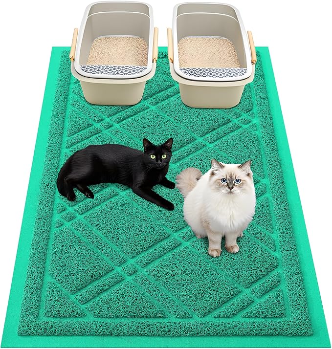 Smiry Cat Litter Box Mat 36x24, Non-Slip Water Resistant Litter Trapping Mat, Easy Clean Less Waste and Urine-Locking Cat Carpet for Indoor, Green