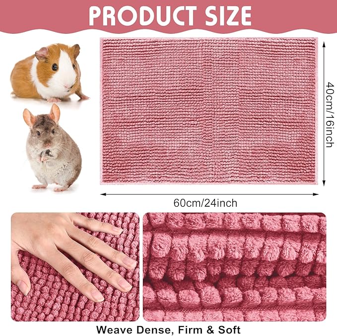 Amylove 4 Pcs Guinea Pig Cage Liner Washable Fleece Pee Pads Pet Dog Cat Bedding Training Mat for Small Animal Guinea Pig Puppy Bunny Hamster(16 x 24 Inch,Rectangular,Green Pink)