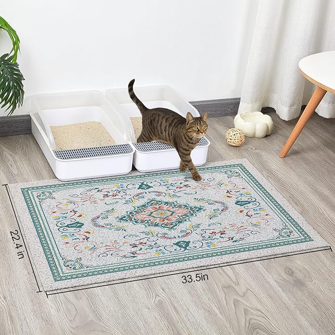 Glittme Cat Litter Mat with Non-Slip Bottom Litter Box Mat 33"X22" Litter Trapping Mat Easy to Clean Washable Cat Food Mat for Kitty,L