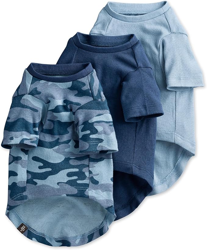 Pet Passion Toby II - The Perfect Tee, 3 Pack Short Sleeve Pet T-Shirt 100% Organic Cotton Tees Clothes for Small, Medium, Large Dogs, Navy Camo, Large (40-60 lbs)