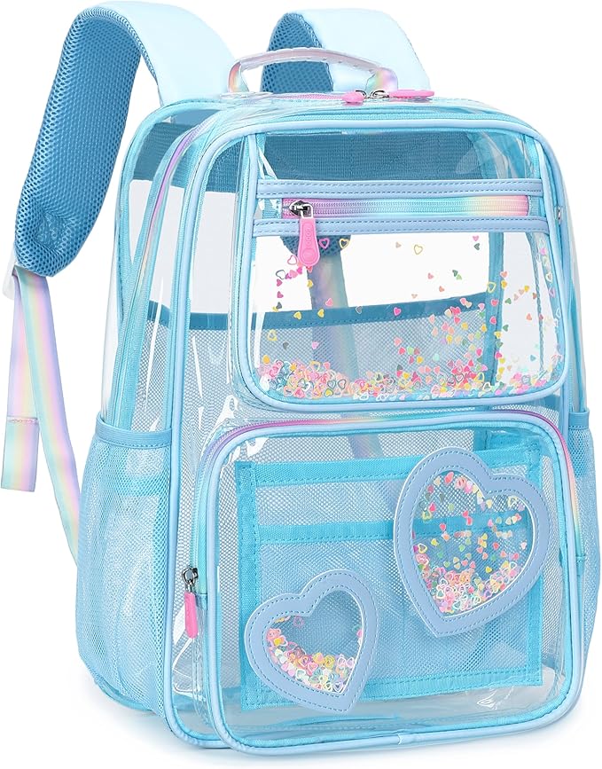 Clear Backpack for Girls,Clear Bookbag Heavy Duty Transparent Backpacks for Stadium Events, See Through Back Pack for Kindergarten Elementary Middle High School (Blue)