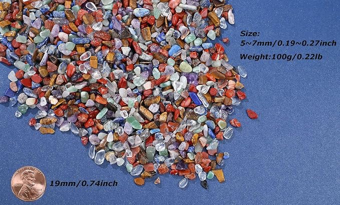 LAIDANLA Decorative Tumbled Gravel Chakra Colorful Crystals Chip Polished Bulk Natural Gem Aquarium Gravel Rocks Pebbles Fish Tank Gravel Vase Filler Succulents Terrarium Supplies 100g