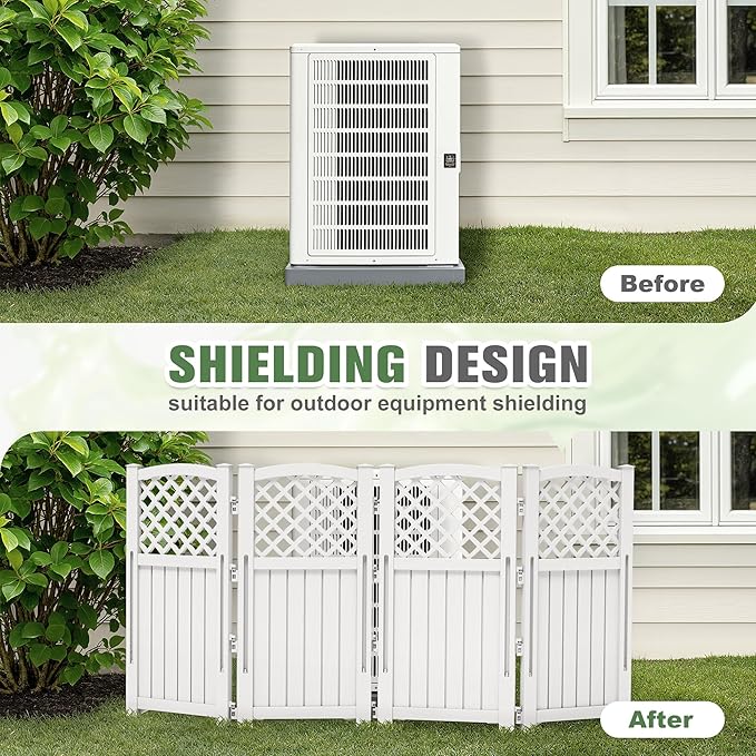 Greesum Outdoor Air Conditioner Fence, Privacy Screen 4 Panels for Trash Can Enclosure&Pool Equipment, White