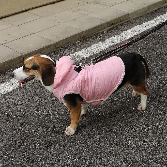Vecomfy Fleece Lining Dog Hoodie with Harness Built in,Extra Warm Small Dog Jacket in Winter Puppy Coats with Drawstring Hooded,Light Pink XS