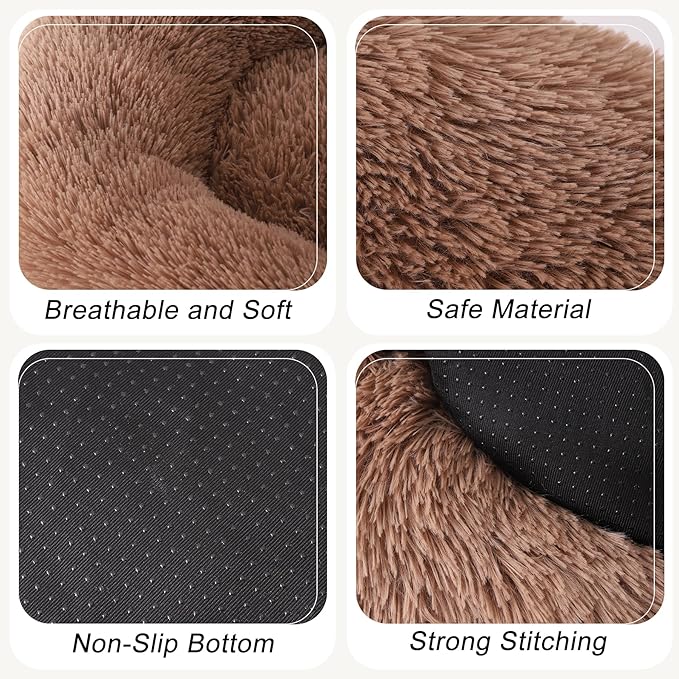 Small Dog Bed, Cat Beds for Indoor Cats, Calming Anti-Anxiety Donut Bed for Puppy and Kitten, Washable Round Fluffy Pet Bed for Small Dogs and Cats(Fits up to 15 lbs Pets)