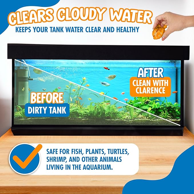 Clarence the Clarifier Fish - 1 pk, Orange - Aquarium Treatment, Clear Cloudy Fresh-Saltwater, Fish-Plant Safe, 10gal Tank Maintenance Each