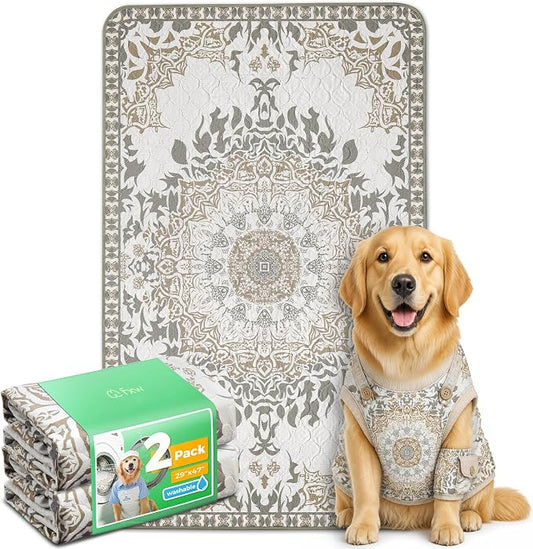 FXW Washable Pee Pads for Dogs, Puppy Pads with Super Absorbent, Specifically Designed for 48inch Cages, 29" x 47" Rectangle, Boho, 2 Packs