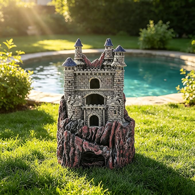 Teaeeno Age-of-Magic Wizard’s Castle Aquarium Décor-Resin for Freshwater and Saltwater Fish Tanks-Large House Ornament Kit -Gnome Fish Tank Decor Aquarium Decor-Charming Mermaid Decor Statue (Purple)