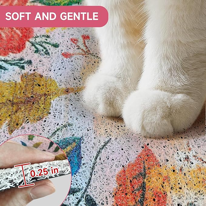 Cat Litter Mat, 35" x 23" Litter Box mat, Upgrade Non-Slip Kitty Litter mat, Traps 100% Litter, Soft on Kitty Paws, Easy Clean for Scatter Control, Bohe cat Food mat, Urine Waterproof