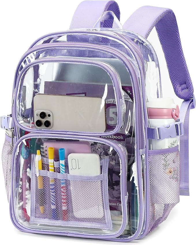 abshoo Large Heavy Duty Girls Clear Backpack for School Bookbag Transparent Multi Pocket Backpacks for Women (Purple)