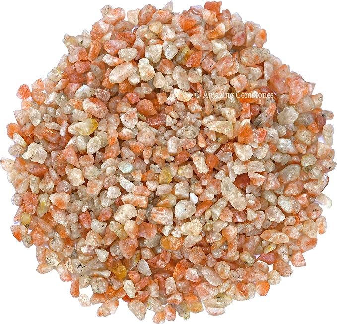 Amazing Gemstone Sunstone Crystal Chips Aquarium Gravel Rocks - 1000+ Carat Sunstone Chips Bulk Fish Tank Gravel, Small Tumbled Stone Chips, Tiny Crystals for Decoration (Natural AAA Grade Gemstones)