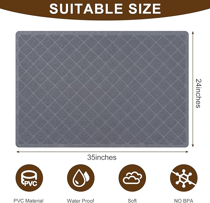 Cat Litter Mat Litter Box Mat，Litter Trapping Mat Premium Durable PVC Pad, 24 x 35 Inches Kitty Litter Box, Easy to Clean，Non-Slip，Urine Waterproof