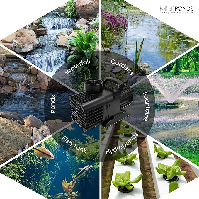 HALF OFF PONDS Submersible Water Pump, 12,500 GPH Pond Pump with 200FT Power Cord and 37FT Max Head, 960W Ultra Quiet Energy Efficient Pump for Koi Pond, Fountain, Waterfall, Water Garden, Skimmer