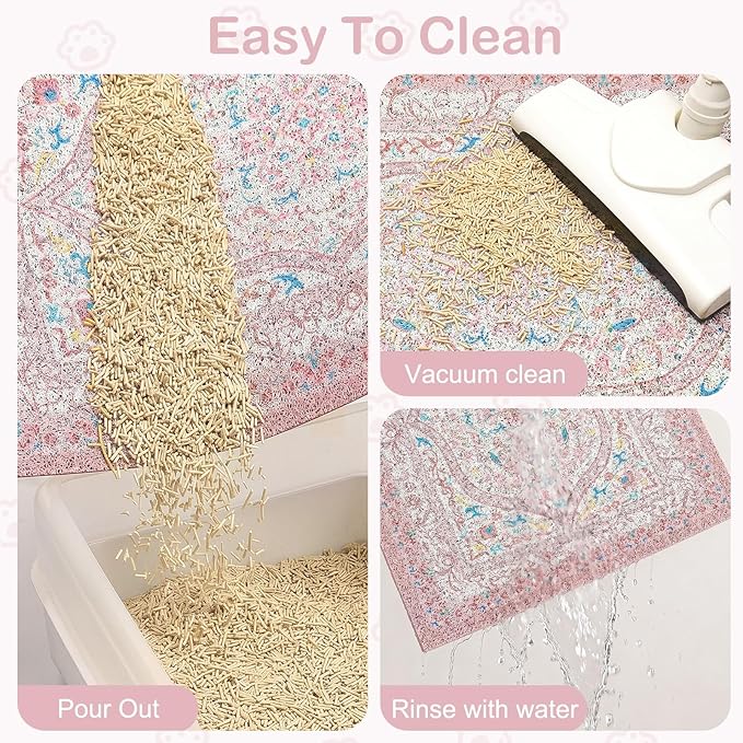 Glittme Cat Litter Mat with Non-Slip Bottom Litter Box Mat 24"X15" Litter Trapping Mat Easy to Clean Washable Cat Food Mat for Kitty,S