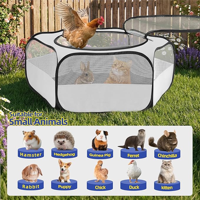 Small Animal Playpen with Mesh Cover & Waterproof Bottom Cat Tent Chicken Brooder Rabbit Guinea Pig Cage Playpen for Small Animals Indoor Outdoor Use
