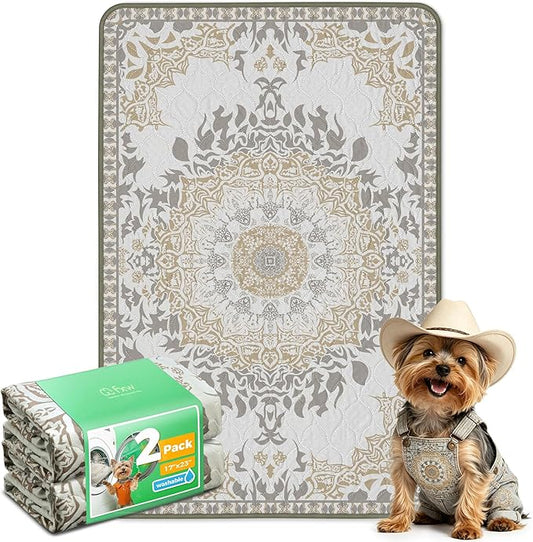 FXW Washable Pee Pads for Dogs, Puppy Pads with Super Absorbent, Specifically Designed for 24inch Cages, 17" x 23" Rectangle, Boho, 2 Packs