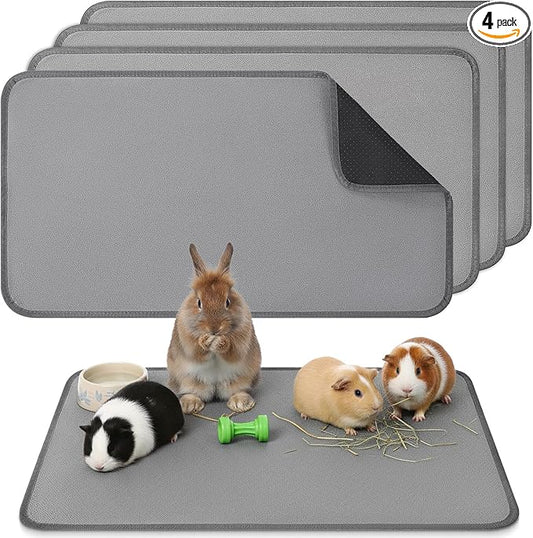 EupHHonycs 4 Pack Guinea Pig Cage Liners 16''X30'' Washable Guinea Pig Pee Pads Waterproof Reusable & Anti Slip Fleece Bedding Pads for Small Animals Bunny Rabbit Hamster, Gray