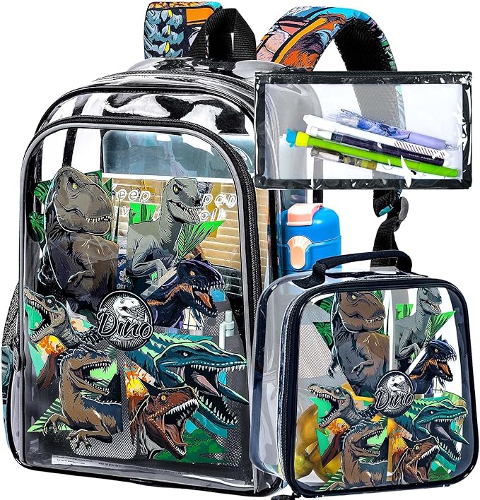 CCJPX 3Pcs Clear Backpack for Girls, School Transparent Bookbag, Heavy Duty See Through Backpacks for Teens Elementary