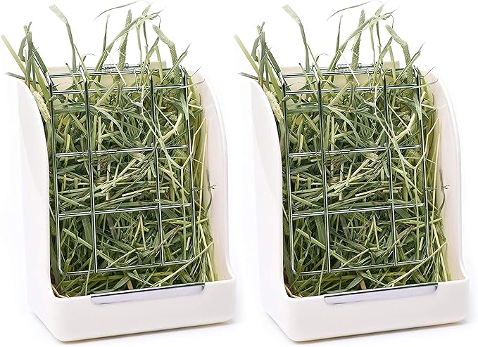CalPalmy 2-Pack Hay Feeder for Rabbits, Guinea Pigs, and Chinchillas - Minimize Waste and Mess with 5 1/2" x 3 1/2" x 7 3/8" Hanging Alfalfa and Timothy Hay Dispenser