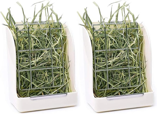 CalPalmy 2-Pack Hay Feeder for Rabbits, Guinea Pigs, and Chinchillas - Minimize Waste and Mess with 5 1/2" x 3 1/2" x 7 3/8" Hanging Alfalfa and Timothy Hay Dispenser