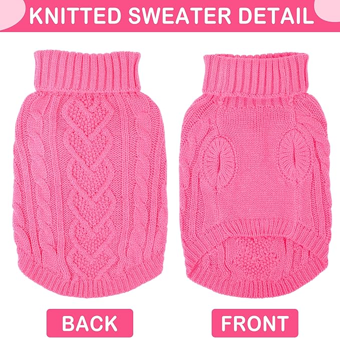 Dog Sweaters Small Dog Clothes for Winter Solid Knitted Puppy Sweater Warm Pet Cat Sweater Doggy Pullover Outfit with Heart-Shape Design(Dark Pink, Medium)