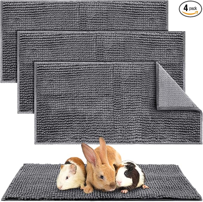 Amylove 4 Pcs Guinea Pig Cage Liner Washable Fleece Pee Pads Pet Dog Cat Bedding Training Mat for Small Animal Guinea Pig Puppy Bunny Hamster(14 x 28 Inch,Rectangular,Dark Gray)