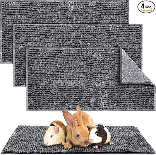 Amylove 4 Pcs Guinea Pig Cage Liner Washable Fleece Pee Pads Pet Dog Cat Bedding Training Mat for Small Animal Guinea Pig Puppy Bunny Hamster(14 x 28 Inch,Rectangular,Dark Gray)