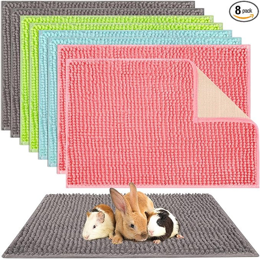 Barydat 8 Pcs Guinea Pig Cage Liner for Guinea Pig Cage Bedding Reusable Rabbit Mat Pad Washable Training Pad Animal Sleeping Bedding Mat(16x12'',Gray, Green, Pink, Blue)