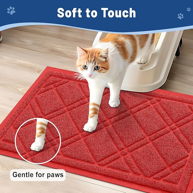 Smiry Cat Litter Box Mat 47x32, Non-Slip Water Resistant Litter Trapping Mat, Easy Clean Less Waste and Urine-Locking Cat Carpet for Indoor, Red