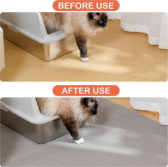 Cat Litter Mat for Litter Box, 30"×21" Double Layer Trapping Mat, Non-Slip Water Proof Kitty Liiter Pad, Grey