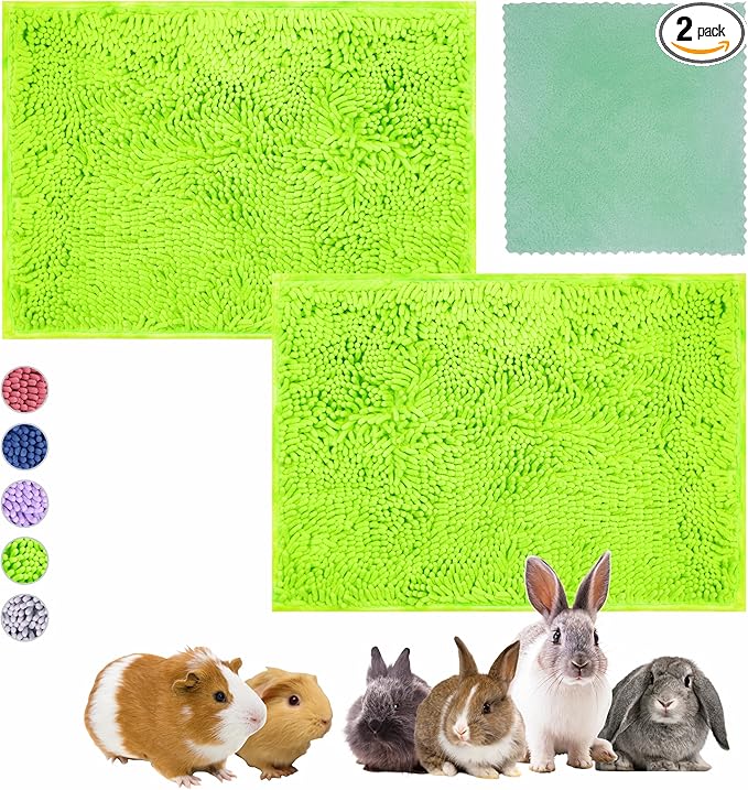 Guinea Pig Cage Liner Bedding 2 PCS, Washable Guinea Pig Bed Mat, Extra Absorbent Rabbit Pee Pad Reusable, Non-Slip Fleece Blanket for Bunny and Small Animal Cage Accessories (Green, 24"x16")