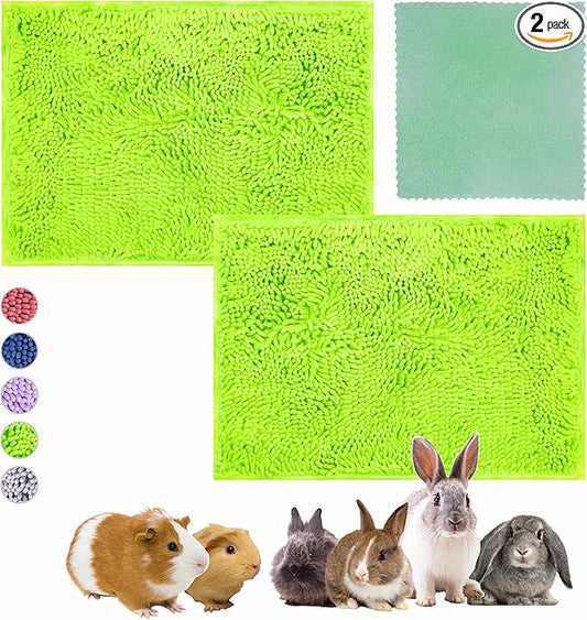 Guinea Pig Cage Liner Bedding 2 PCS, Washable Guinea Pig Bed Mat, Extra Absorbent Rabbit Pee Pad Reusable, Non-Slip Fleece Blanket for Bunny and Small Animal Cage Accessories (Green, 24"x16")