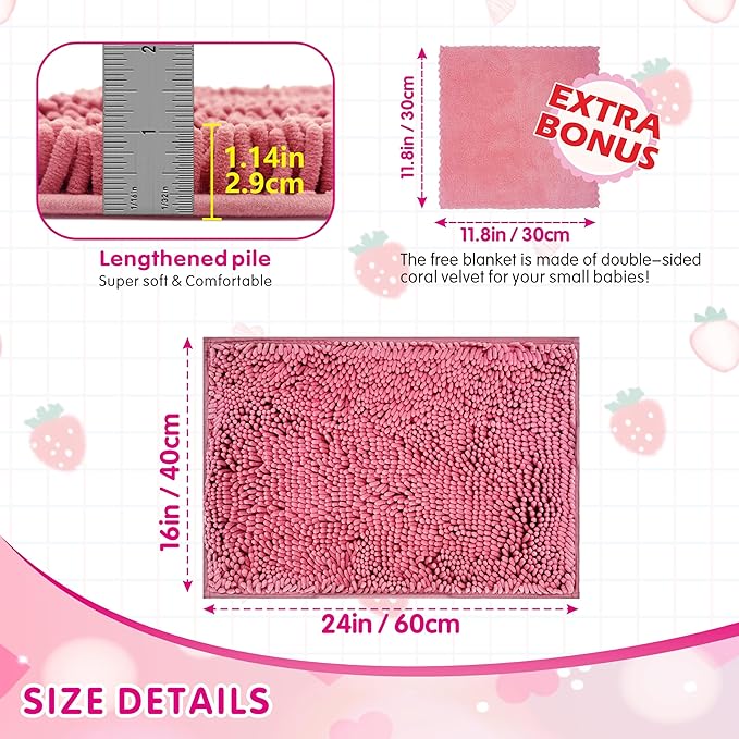 Guinea Pig Cage Liner Bedding 2 PCS, Washable Guinea Pig Bed Mat, Extra Absorbent Rabbit Pee Pad Reusable, Non-Slip Fleece Blanket for Bunny and Small Animal Cage Accessories (Pink, 24"x16")