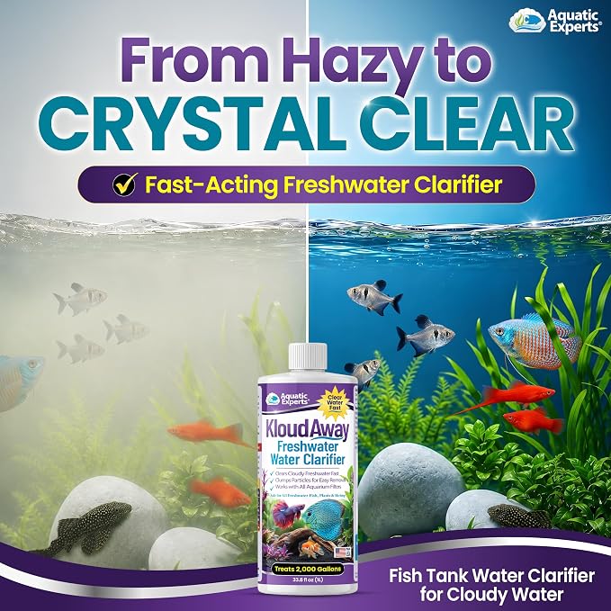 KloudAway Aquarium Water Clarifier – Clears Cloudy Water in Freshwater Fish Tanks, 1 Liter, Made in USA, Aquatic Experts