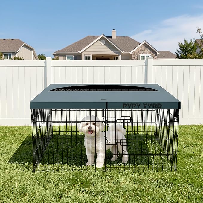 Dog Playpen with Top Cover,Foldable Metal Puppy Play Pen,24x24in 8 Panels Dog Playpen with Door for Indoor Outdoor,Heavy-Duty Pet Exercise Fence for Small Medium Animals