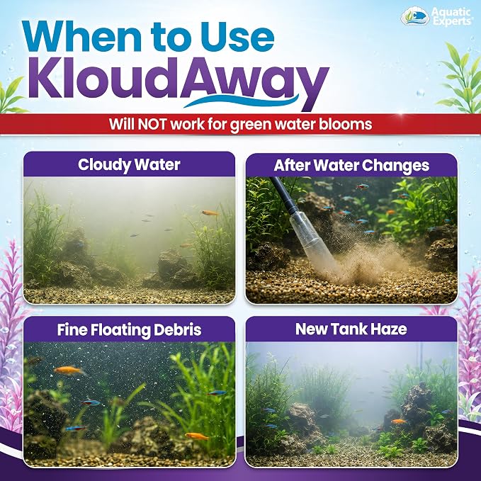 KloudAway Aquarium Water Clarifier – Clears Cloudy Water in Freshwater Fish Tanks, 1 Liter, Made in USA, Aquatic Experts