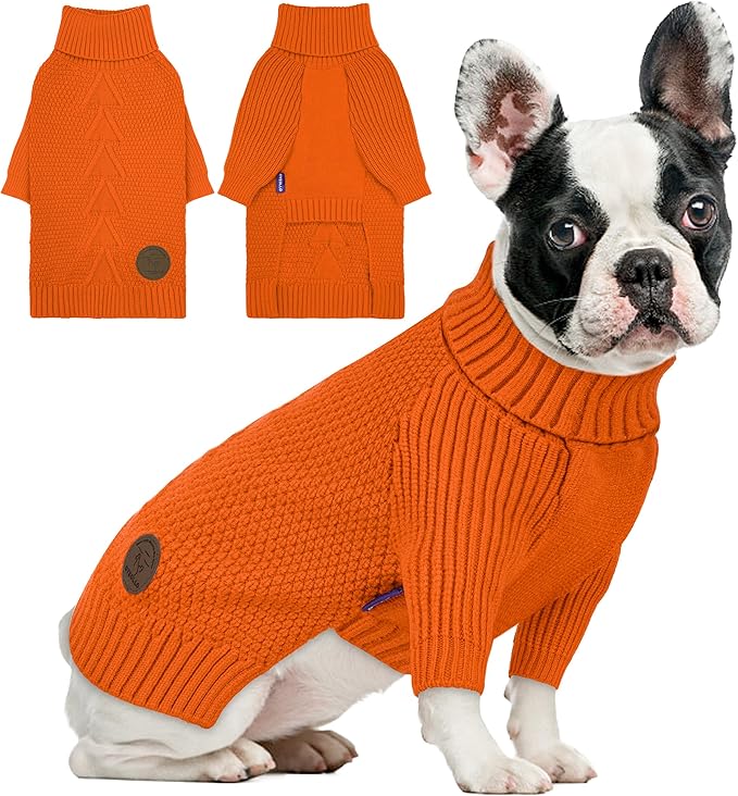cyeollo Dog Sweater Pullover Turtleneck for Dogs, Classic Knitwear Fall Winter Cold Weather Dog Clothes Warm Pet Apparel Small Medium Large Pet Sweaters, Orange XL