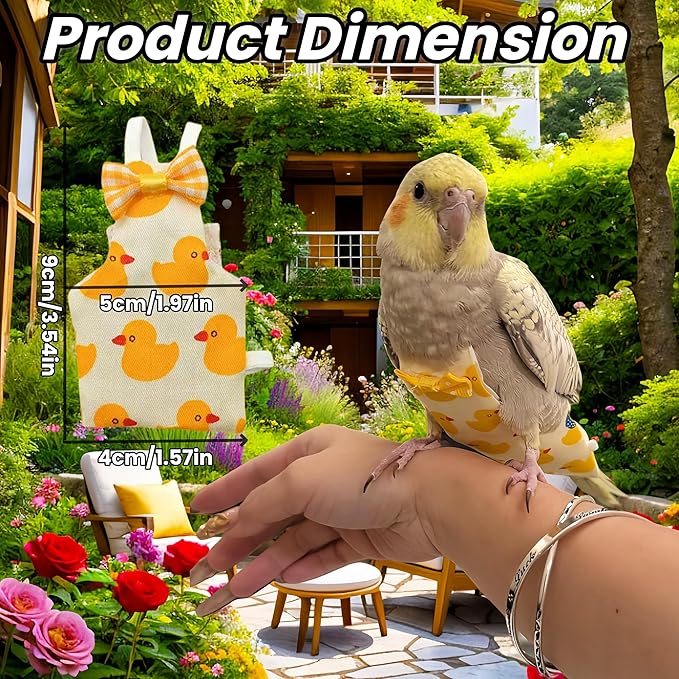 6Pcs Bird Diapers Bird Harness Flight Suits Diapers Reusable Parrot Nappy with Waterproof Inner Layer Washable Cute Urine Wet Suit Costume for Cockatiel Conure Budgie Macaw Parakeet, M
