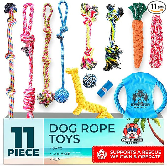 Pacific Pups Products Dog Rope Toys for Medium Dogs 11 Pack - 11 Dog Toy Pack & Puppy Teething Rope Tug of War Dog Toys, Chew Toys to Keep Them Busy, Puppy Chew Ropes