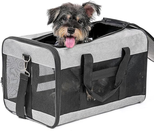 Conlun Dog Carrier Soft Sided, Large Cat Carrier with Inner Safety Leash, Pet Transport Carrier for Large Cats and Medium Dogs up to 20 Lbs, Collapsible Travel Puppy Carrier Bag -Gray L