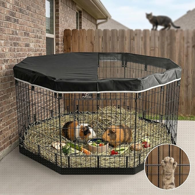 PJYuCien Dog Playpen with Top Cover and Bottom Pad - Metal Foldable Exercise Pen, 8 Panels 36" H x 24" W Indoor Outdoor Pet Fence Puppy Crate Kennel, Black