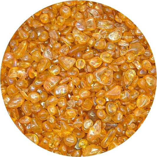Amazing Gemstone Tangerine Aura Quartz Crystal Chips Aquarium Gravel Rocks - Aura Quartz Chips Bulk Fish Tank Gravel, Small Tumbled Stone Chips and Tiny Crystals for Decoration (Natural AAA Grade)