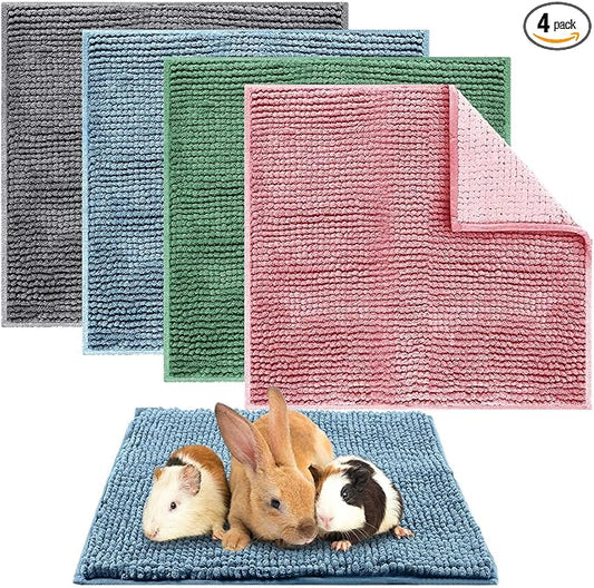 Amylove 4 Pcs Guinea Pig Cage Liner Washable Fleece Pee Pads Pet Dog Cat Bedding Training Mat for Small Animal Guinea Pig Puppy Bunny Hamster(12 x 12 Inch,Square,Mixed Color)