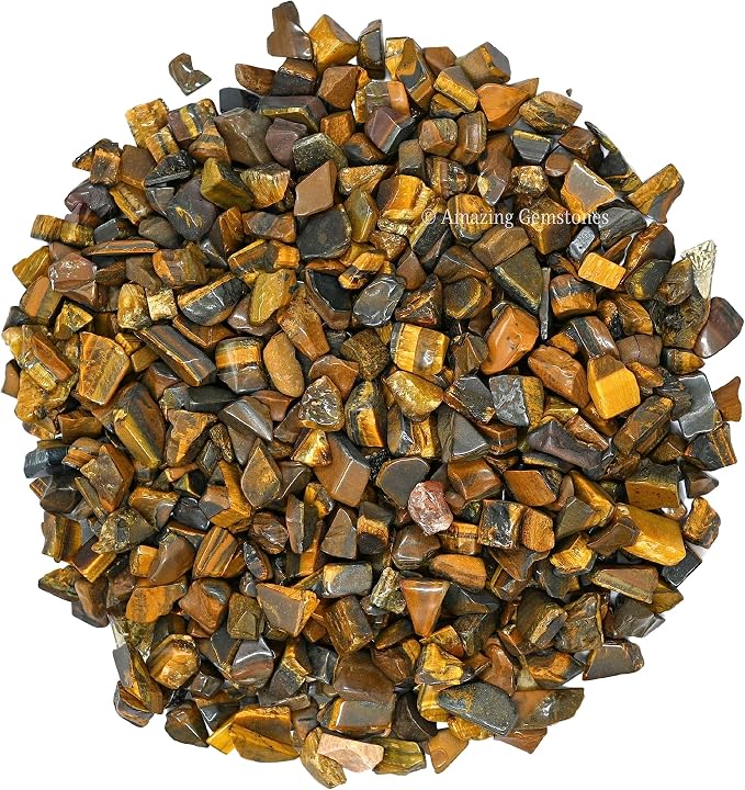 Amazing Gemstone Tiger Eye Crystal Chips Aquarium Gravel Rocks - Carnelian Chips Bulk Fish Tank Gravel, Small Tumbled Stone Chips and Tiny Crystals for Decoration (AAA Grade) (1000+ Carat Chips)
