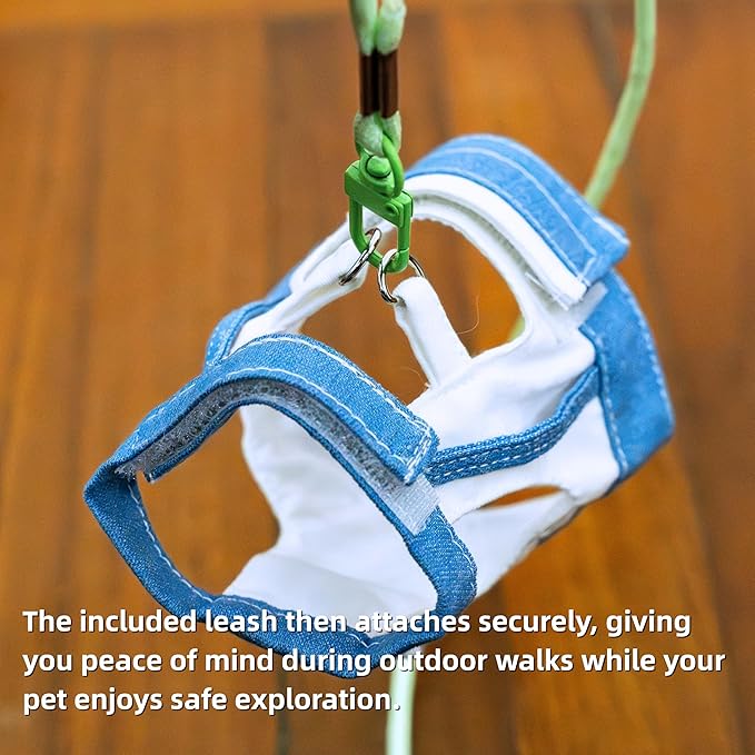 SMOLKITH Rabbit Clothes - Bunny Adjustable Blue and White Vest with Leash, Small Animal Apparel for Walking - Fits Guinea Pigs, Chinchillas, Meerkats, Prairie Dogs, Pet Rats and More
