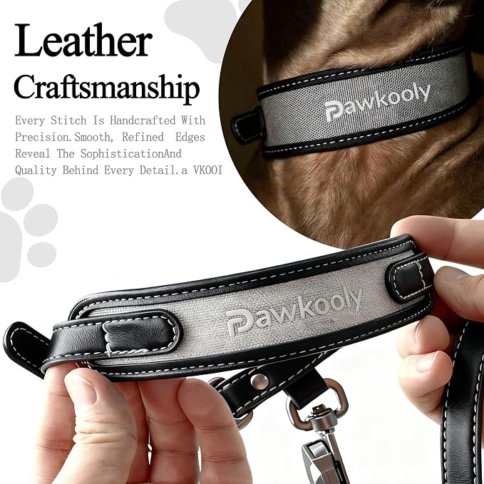 MagEase Dog Collar with 4FT Leash | Adjustable | Anti-Wrinkle, Bite & Stain-Resistant Leather | Soft & Skin-Friendly | 450LB Escape-Proof Magnetic Buckle (Black, Medium)